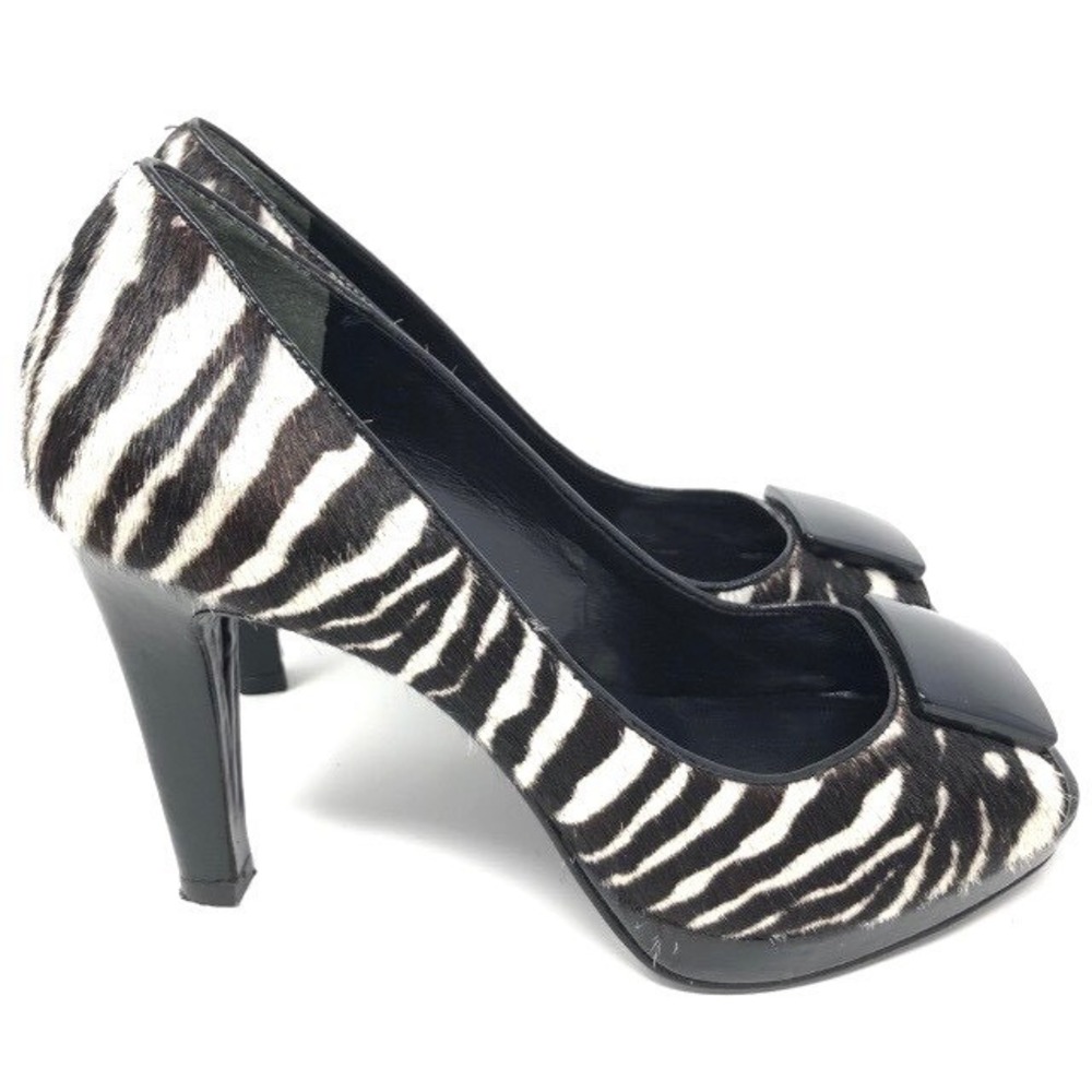 Ann Taylor Zebra Platform Pumps Peep Toe Calf Fur Brown Womens 6 Brazil Lux $198